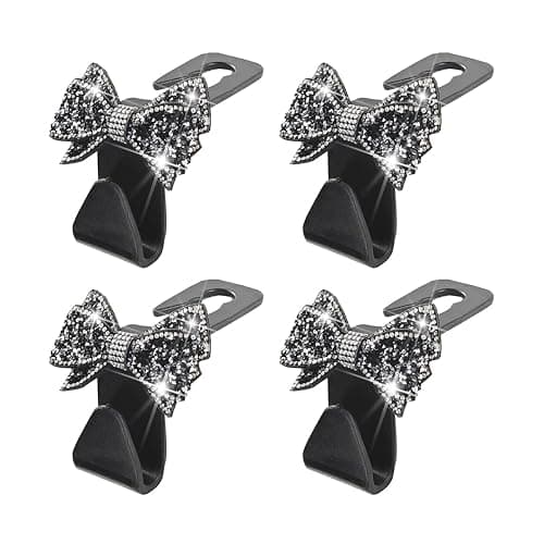 Zpana 2PCS Bling Car Headreat Hook, Crystal Rhinestone Cute Bow, Black | PVC construction, rhinestone bow design, compact rear seat storage, fits most cars, SUVs, and trucks, automotive accessories thumbnail 7