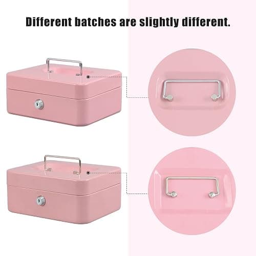 xydled Locking Steel Medium Cash Box with Removable Coin Tray and Key Lock,7.87"x 6.30"x 3.54",Pink thumbnail 8
