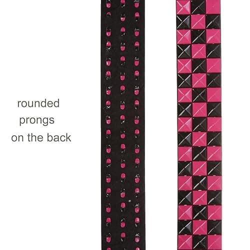Snap On 1 1/2" Fuchsia & Black Checkerboard Punk Rock Studded Belt - M 33"-35" - Black/Fuchsia thumbnail 4
