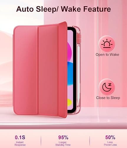 TiMOVO Case for iPad A16 11th Generation 2025 11 Inch/iPad 10th Generation 2022 10.9 Inch with Pencil Holder, Slim Stand Cover with Translucent Back, Support Touch ID, Auto Wake/Sleep, Watermelon Pink thumbnail 4