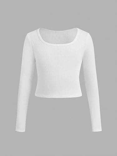 Floerns Girls 3 Piece Solid Ribbed Knit Square Neck Long Sleeve Tee Shirts Crop Tops thumbnail 3