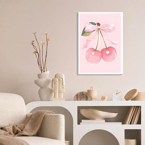 Coquette Pink Bow Canvas Wall Art Set of 3, Cherry Bow Posters Prints for Bedroom, Dorm, Bathroom Decor Painting Preppy Aesthetic Girls Room Decor Artwork for Women Teens Tween 12x16 Inch Framed thumbnail 8