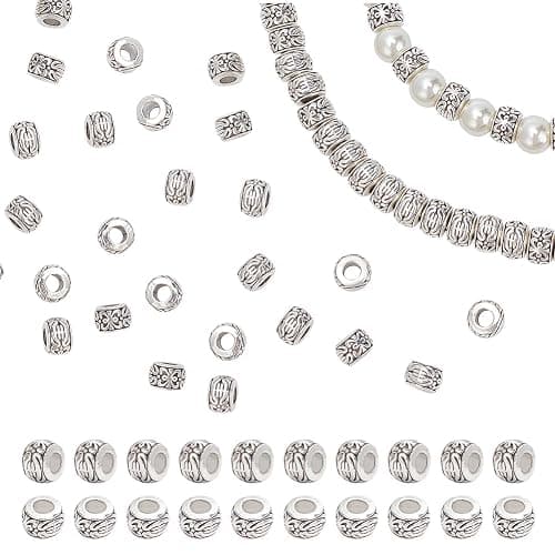 PH PandaHall 100pcs Large Hole Spacer Beads 8mm Loose Beads Tibetan Alloy Antique Silver European Rondelle Spacers Beaded Garden Decor for Bracelet Necklace DIY Jewelry Making Hole: 3.5mm - Image 1