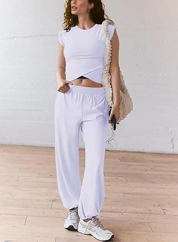 Outfeel Women 2 Piece Outfit Set Loungewear Cropped Tops and Jogger Sweatpant Matching Set Coordinated Sweatsuit with Pockets thumbnail 2