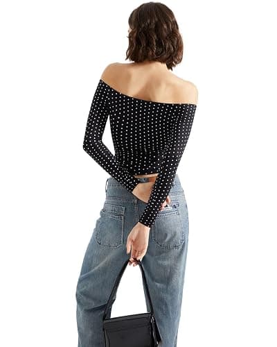 SUUKSESS Women Off Shoulder Double Lined Long Sleeve Shirts Basic Going Out Tops thumbnail 5
