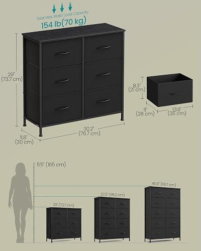 SONGMICS BELLAH Collection - Dresser for Bedroom, Chest of Drawers, Storage Organizer Unit, Closet, Entryway, Steel, 6 Drawers, Modern, Ink Black and Ebony Black ULGS123B01S thumbnail 2