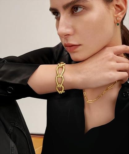HUAYUNFANG Chunky Gold Stretch Bracelet for Women Adjustable Elastic Chain Bracelet Bold Statement Bracelet Trendy Jewelry thumbnail 2