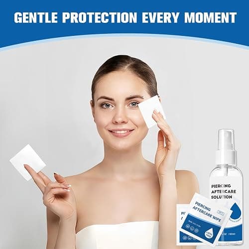 2 in 1 Piercing Aftercare Spray & Wipes Kit: Non-Greasy Saline Solution for Keloid Bump Removal, Piercing Bump Treatment Solution, Ear Nose Lip Belly Piercing Cleaner Wipes(3.38oz + 100ct) thumbnail 7