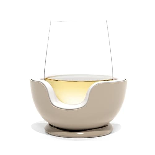 VoChill Stemless Wine Glass Chiller | Keep the Chill In Your Glass | Made In USA | Separable & Refreezable Chill Cradle | Actively Chills Stemless Glassware | Sand, Single Stemless - Image 1