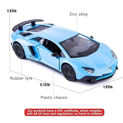 TGRCM-CZ 1/36 Scale Aventador LP700-4 Casting Car Model, Zinc Alloy Toy Car for Kids, Pull Back Vehicles Toy Car for Toddlers Kids Boys Girls Gift (Blue) thumbnail 3