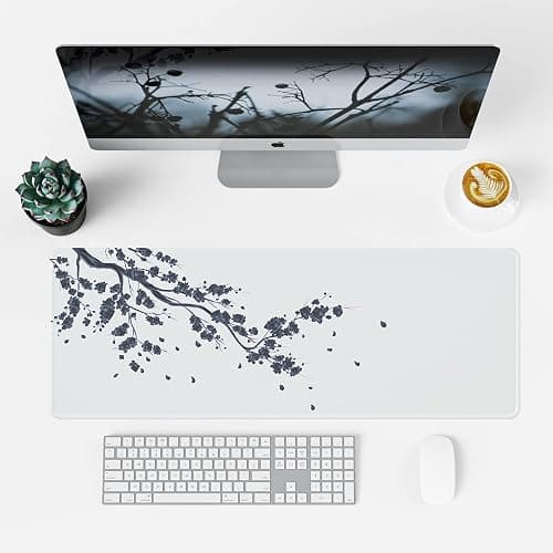 EFISH Japanese Plum Blossoms Mouse Pad (31.5 × 11.8 × 0.12 inch) Extended Large Mouse Mat Desk Pad, Stitched Edges Mousepad,Non-Slip Rubber Base,Gaming Mouse Pad XL thumbnail 3