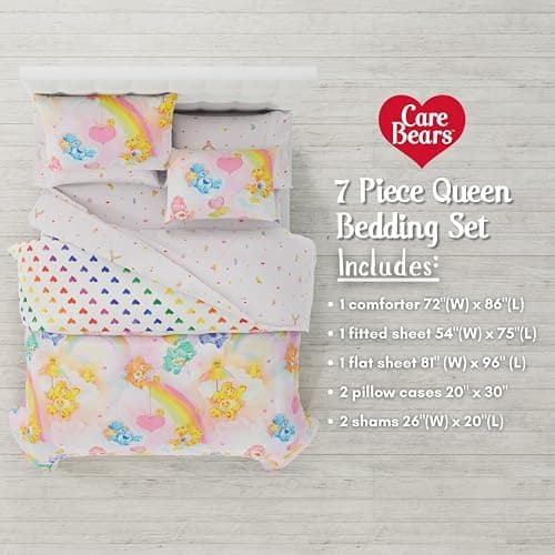 Franco Care Bears Classic Retro Rainbow Bedding 7 Piece Super Soft Comforter and Sheet Set with Sham, Queen, (100% Official Licensed Product) Collectibles thumbnail 3