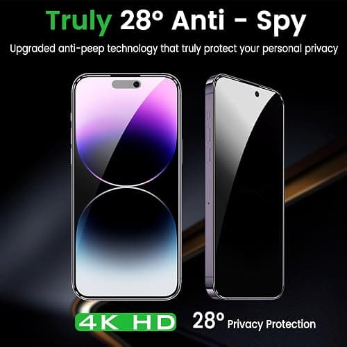 Romkasi 3 Pack Privacy Screen Protector for iPhone 14 Pro Max 6.7 Inch with 3 Pack Camera Lens Protector, Anti Spy Tempered Glass Film, Anti-Scratch, Touch Sensitive, Case Friendly thumbnail 4
