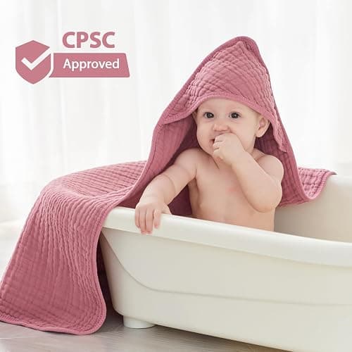 Unnivoll Hooded Baby Towels for Newborn - 2 Pack, 100% Muslin Cotton, Baby Bath Towels with Hood, Soft and Absorbent for Girls Infant, Toddler and Kids, Large 32x32 Inches, Newborn Essential thumbnail 3