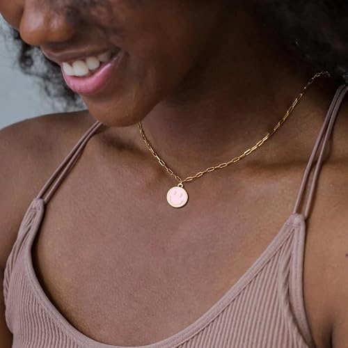 Smile Pendant Necklace Smile Face Chain Necklace Paperclip Necklace Cute Round Pendant Necklace Preppy Jewelry for Women Girls thumbnail 6