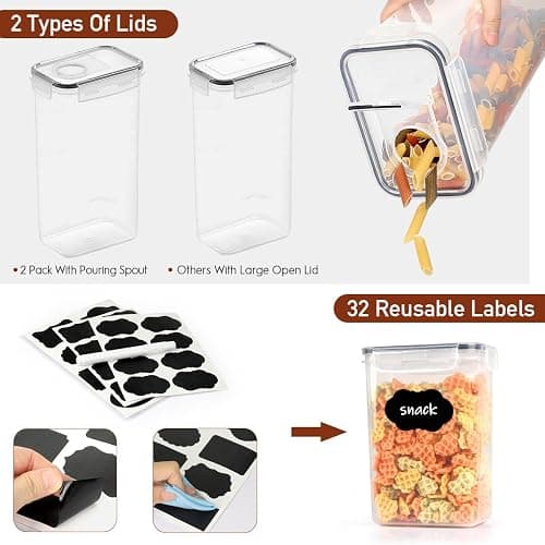 JUJOJB 64 PCS Airtight Food Storage Containers With Lids BPA Free,6 Pack With Pouring Spout Cereal Containers Storage for Kitchen Pantry Organization and Storage,Dishwasher safe,Labels Marker thumbnail 3