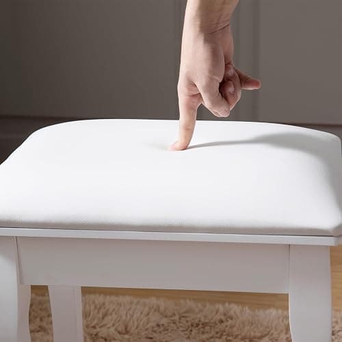 Vanity Stool, Padded Makeup Chair Bench with Solid Wood Legs, Dressing Table Seat, Cute Vanity Stools with Cushion, Modern Foot Stool Ottoman for Small Spaces, Living Room, Bedroom (Curved Legs) thumbnail 7