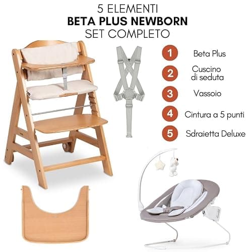 hauck Seggiolone Beta Plus Deluxe - Seggiolone Evolutivo in Legno con Sdraietta e Dondolo per Neonati, Sediolone Pappa, Sicurezza Massima con Cintura a 5 Punti, Regolabile per Tavoli Standard thumbnail 4