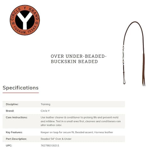 Reinsman Circle Y Over and Under 54" Beaded Buckskin Long Equestrian Horse Training Rod | 1/2" Wide, Double Ply Leather, Keeper on Loop for Secure Fit, Tan Harness Leather - 1072-54-SX thumbnail 4