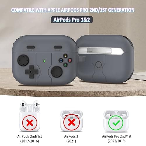 R-fun Compatible with AirPods Pro 2nd/1st Generation Case Cover with Cleaner Kit, Classic Handheld Game Console Design Case Soft Skin Silicone Protective for Apple AirPods Pro 2/1 Charging Case,Grey thumbnail 7