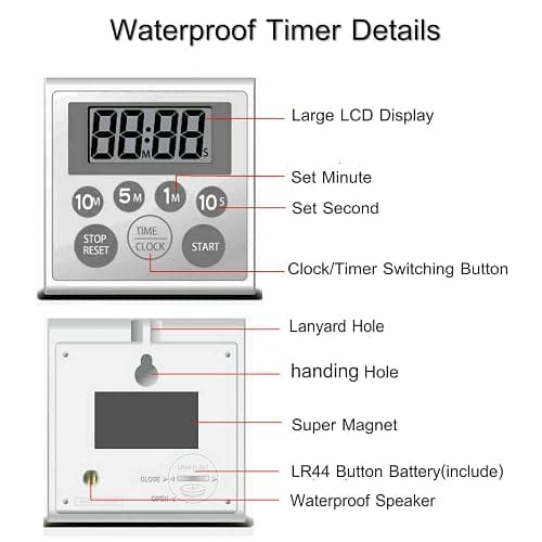 NUOSWEK Digital Timer Waterproof Shower Timer Shower Clock Bathroom Kitchen Timer with Strong Magnet and Large LCD Display (Waterproof 7 Key) thumbnail 5