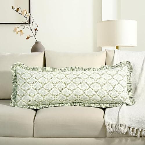 CPC Fern Regal Hand Block Print 100% Cotton Ruffle Throw Pillow Cover 14x36 inch with Hidden Zipper Decorative for Couch, Bed, Sofa, Farmhouse, Cottagecore Decor Gift Christmas Fall Thanksgiving thumbnail 8