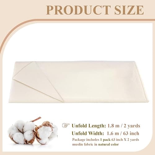 100% Cotton Muslin Fabric, 63 Inch X 2 Yards Unbleached Fabric by The Yard | Medium Weight, Easy Care, Fabric for Sewing Embroidery , Garments, Crafts Material, Apparel Cloth thumbnail 2