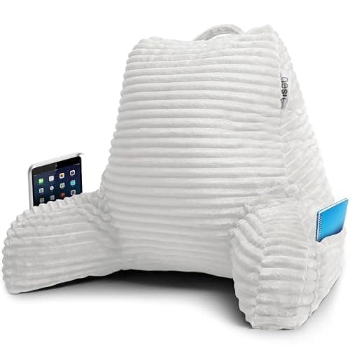 Reading Pillow with Shredded Memory Foam, Luxe Cut Plush Back Pillow for Sitting Up in Bed, Back and Arms Adjustable Support for Adult & Teens, Backrest Pillows with Washable Cover White - Image 1