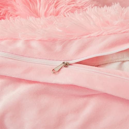 Fluffy Faux Fur Pink Comforter Cover Set Queen - Ultra Soft Plush Pink Bedding Sets 3 Pieces (1 Fluffy Duvet Cover + 2 Faux Fur Pillow case) Cute Bed Set (Light Pink, Queen) thumbnail 8