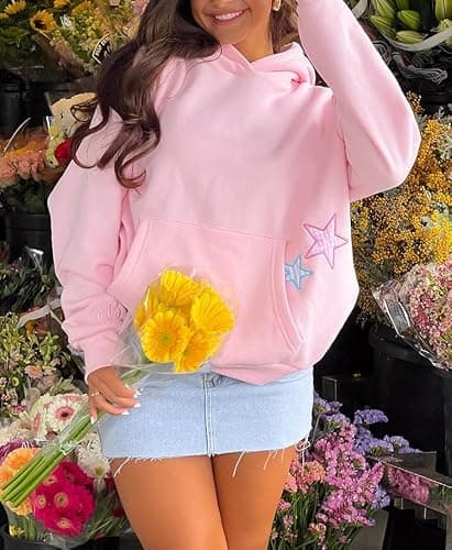 Cute Hoodies for Teen Girls Women Y2k Floral Graphic Oversized Sweatshirt Long Sleeve Aesthetic Preppy Clothes thumbnail 3