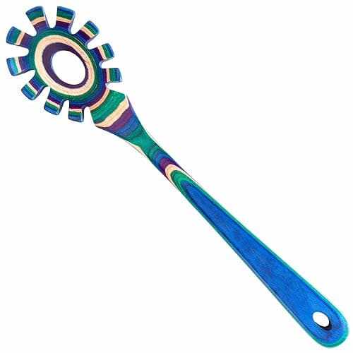 Baltique Mumbai Collection Wooden Spaghetti Spoon – 12.5" Pasta Server with Teeth, Colorful Birch Wood Utensil for Portioning, Stirring & Serving Noodles - Image 1