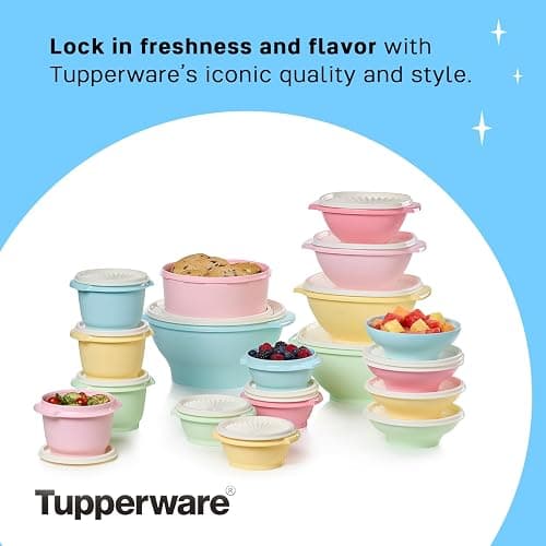 Tupperware Heritage Collection 36 Piece Food Storage Container Set in Vintage Colors- Dishwasher Safe & BPA Free - (18 containers + 18 lids) thumbnail 7
