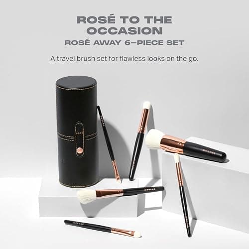 Morphe Rose Away Makeup Brushes - 6 Piece Make Up Brush Set of Eye and Face Brushes - Made with Synthetic Bristles and Includes Makeup Brush Case (6 Count) thumbnail 2