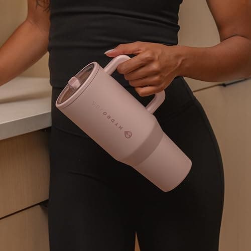 HydroJug Traveler 32oz, Insulated Tumbler with Handle & Straw, Dusty Rose | Triple wall insulated, flip straw lid, leak-resistant, stainless steel, cup holder friendly, BPA-free, dishwasher safe thumbnail 2
