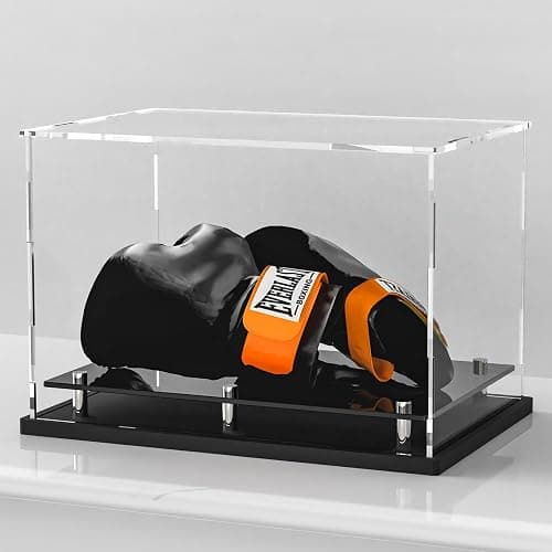 Clear Boxing Glove Display Case,Self-Assembly Acrylic Baseball Glove Display case for Full Size,Football Glove Display Case Holder Showcase.Baseball Mitt Ball Display Case with Black Base Riser Stand - Image 1