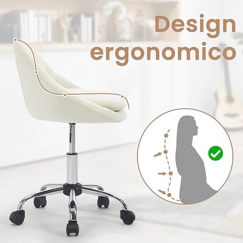 WOLTU Sedia da Scrivania per Casa Regolabile in Altezza con Rotelle, Sedia Trucco Girevole Ergonomica, Ufficio, Camera da Letto, Studio, Velluto, Crema, BS167cm thumbnail 4