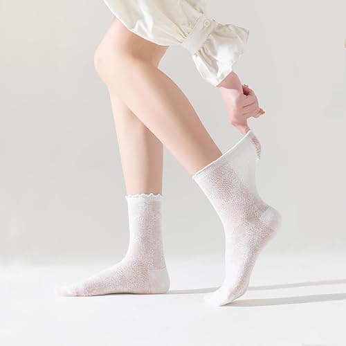Mcool Mary Women's Ruffle Socks Mesh Casual Lace Cotton Ankle Ultra Thin Frilly Crew Socks for Women 6 Pairs thumbnail 2