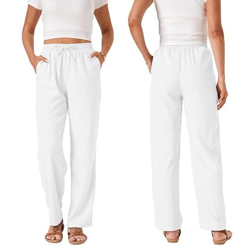 TOPYOGAS Womens High Waist Drawstring Stretch Casual Pants Summer Loose Pants Straight Trousers with Pockets thumbnail 4