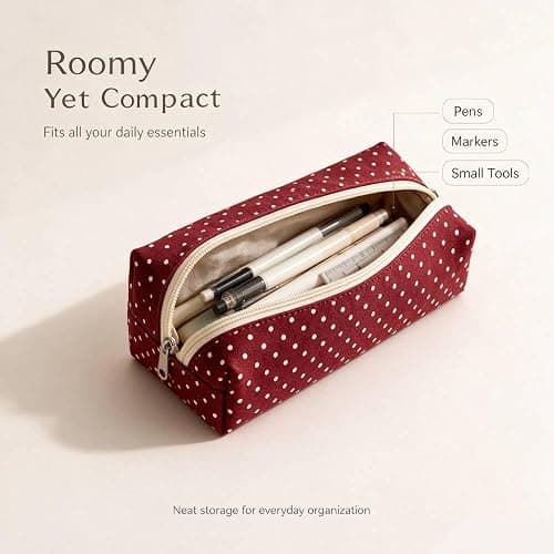 JENNYEAH Cute Polka Dot Pencil Case Aesthetic Pencils Pouch, Beige 1Pcs | Y2K Pencil Case Polka Dot, Slim Soft Pencil Pouch for Stationery Supplies & Daily Use. thumbnail 3