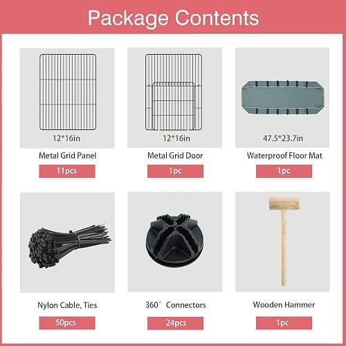 VISCOO 12 Panels Small Animal Playpen, 48" x 24" x 16" Pet Playpen with Waterproof Mat, C&C Cage for Guinea Pigs, Puppy Play Pen, Bunny Playpen, Indoor Outdoor Portable Metal Wire Yard Fence thumbnail 2