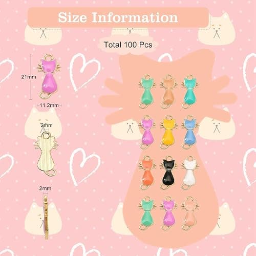 DanLingJewelry 100pcs Random Color Enamel Cat Charms Alloy Pendants Cute Craft Supplies With Loop for Jewelry Making thumbnail 3
