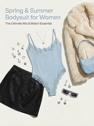 RUNOUTGK Womens Lace Bodysuit Sexy Adjustable Spaghetti Strap Cami Top Slimming Cute Dance Party Lounge Shapewear Romper thumbnail 5