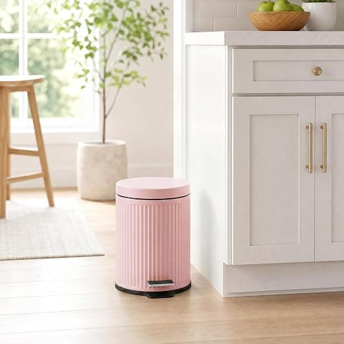 Garvee Bathroom Trash Can, 5L/1.3 gal Round Wastebasket with Soft-Close Lid | Step Foot Pedal, Removable Inner Bucket, Brushed Stainless Steel, for Office, Bedroom, Toilet, Live Room-Pink thumbnail 3