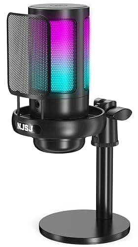 NJSJ USB Microphone for PC, Gaming Mic for PS4/ PS5/ Mac/Phone,Condenser Microphone with Touch Mute, RGB Lighting,Gain knob & Monitoring Jack for Streaming,Podcasting (with Desktop Stand, Black) thumbnail 8