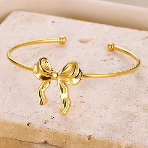 18K Gold Bow Bracelets for Women Silver Plated Ribbon Bow Tie Knot Bracelets Elegant Jewelry Gift for Women thumbnail 4