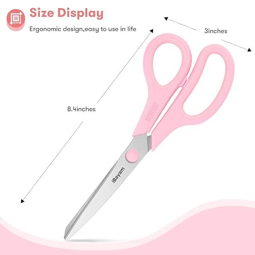 Scissors, iBayam 8" All Purpose Scissors Bulk 3-Pack, Ultra Sharp 2.5mm Thick Blade Shears Comfort-Grip for Aesthetic Fun Cute School Office Teacher Desk Crafts and Art Supplies Accessories Essential thumbnail 3