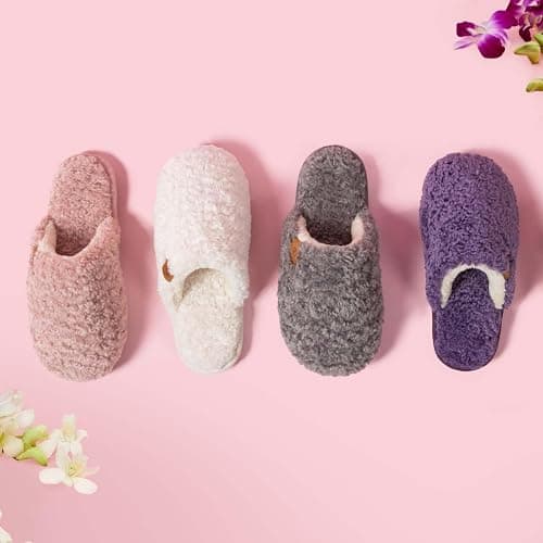 EverFoams Women's Fuzzy Slip-on Slippers Warm Cozy Soft Lightweight Memory Foam Indoor House Shoes thumbnail 9