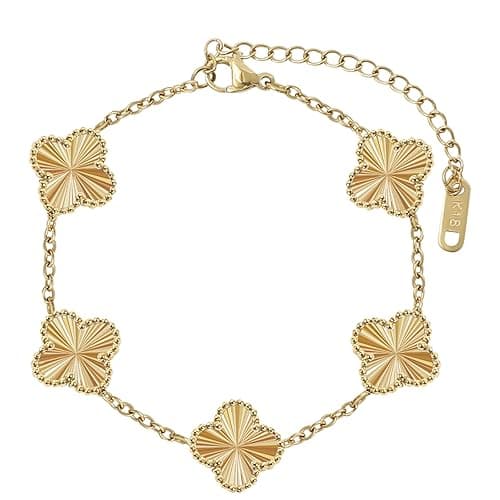 GRBeid 18K Gold Plated Bracelet Gold Clover Bracelet Set for Women Four Leaf Lucky Bracelets Dupes Trendy Jewelry Birthday Gifts for Women - Gold