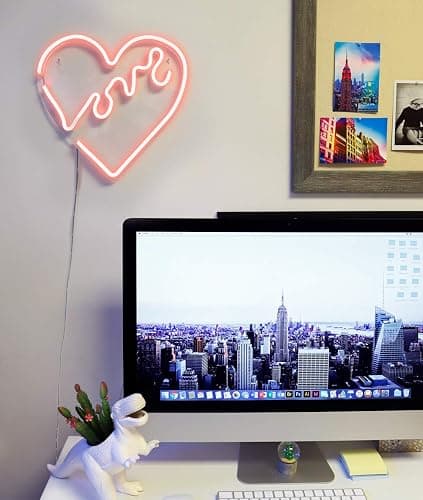 Isaac Jacobs 14" x 14" inch LED Neon Red “Love” Heart Wall Sign For Cool Light, Wall Art, Bedroom Decorations, Home Accessories, Party, and Holiday Decor: Powered by USB Wire (HEART) thumbnail 4