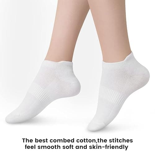 Women's Ankle Cotton Socks - Low Cut Athletic Running Soft Thin No Show White Socks With Tab 6 Pairs thumbnail 6